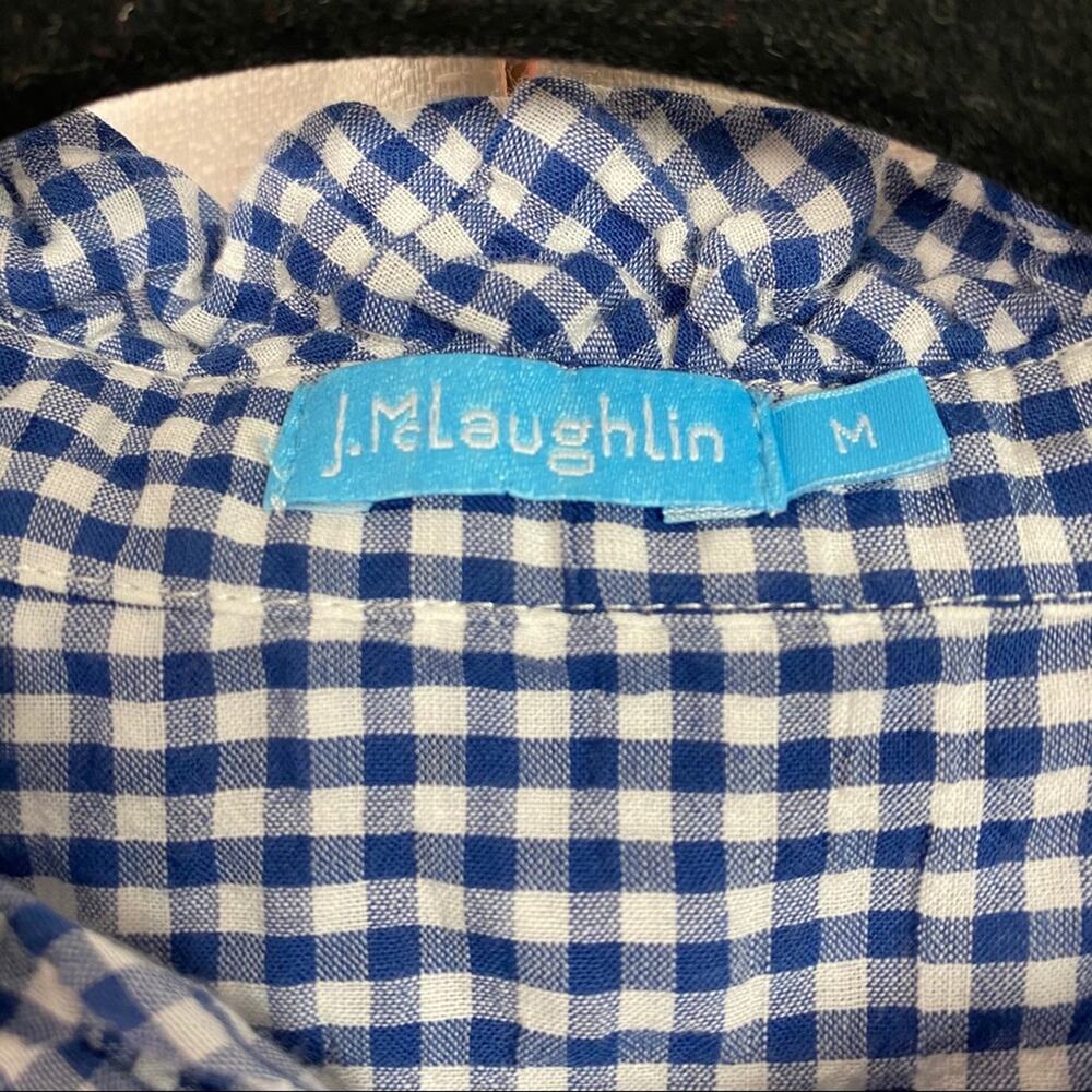 J.McLaughlin Blue Gingham Quilted Long Sleeve Button Up Blouse Sz.M - Picture 4 of 9